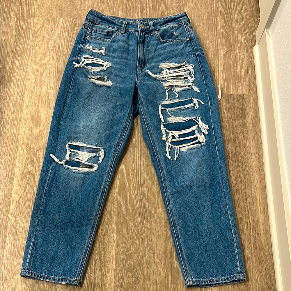 American Eagle Outfitters - Distressed Mom Straight Jeans